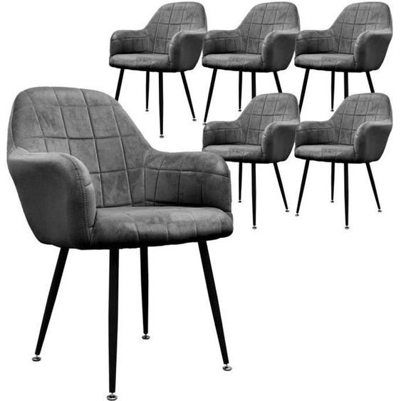 Chaises de Salle à Manger - ECD GERMANY - Lot de 6 - Velours Gris Foncé - Ergonomiques - Design Moderne