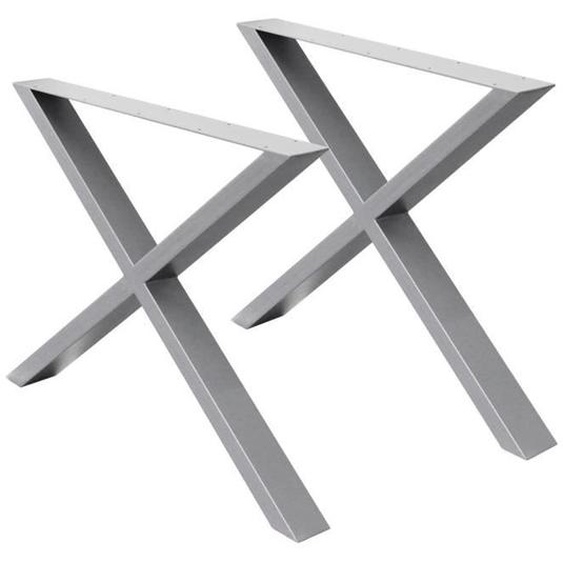 ECD Germany Set 2 Pieds de Table - 60 x 72 cm - X-Design - Gris - Acier Revêtement en Poudre - Pied de Meuble Banc - Support Profil