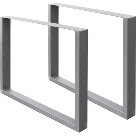 ECD Germany Set 2 Pieds de Table - 90x72 cm - Rectangulaire - Gris - Acier Thermolaqué - Pied de Meuble Banc - Support Profil Carré