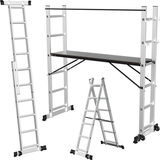 Échafaudage Hengda Échelle aluminium multi-usages 2x6 marches jusquà 150kg Échelle multifonctionnelle Échelle à cadre A Échafaudage multi-usages Échafaudage de chantier Argent