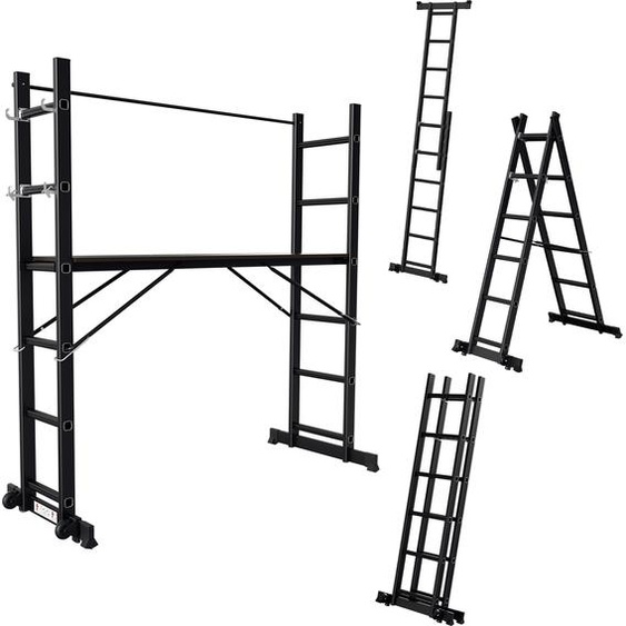 Échafaudage Hengda Échelle aluminium multi-usages 2x6 marches jusquà 150kg Échelle multifonctionnelle Échelle à cadre A Échafaudage multi-usages Échafaudage de chantier Noir