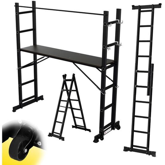 Échafaudage multifonctionnel ISOISL, 6 niveaux, noir, 4-en-1, avec plateforme et roulettes, échafaudage en aluminium, pliable, capacité de 150 kg