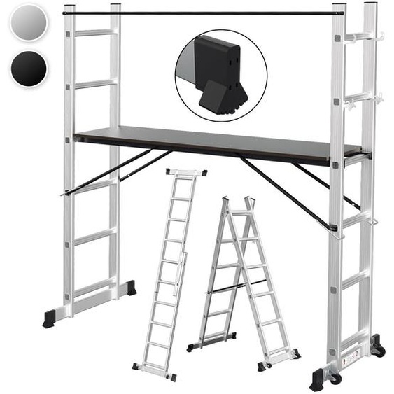 Échafaudage multifonctionnel Peviasot 6 niveaux, argenté, échafaudage 4-en-1 avec plateforme et roulettes, échelle daccès en aluminium, pliable, capacité de 150 kg