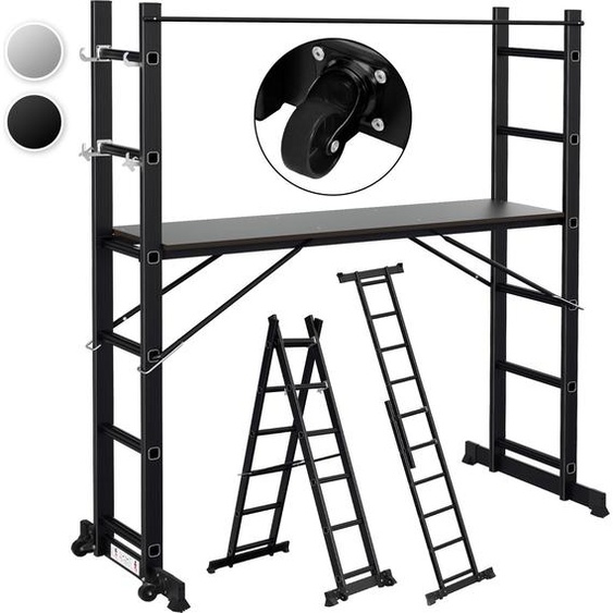 Échafaudage multifonctionnel Vigevee, 6 niveaux, noir, 4-en-1, avec plateforme et roulettes, échafaudage en aluminium, pliable, capacité de 150 kg