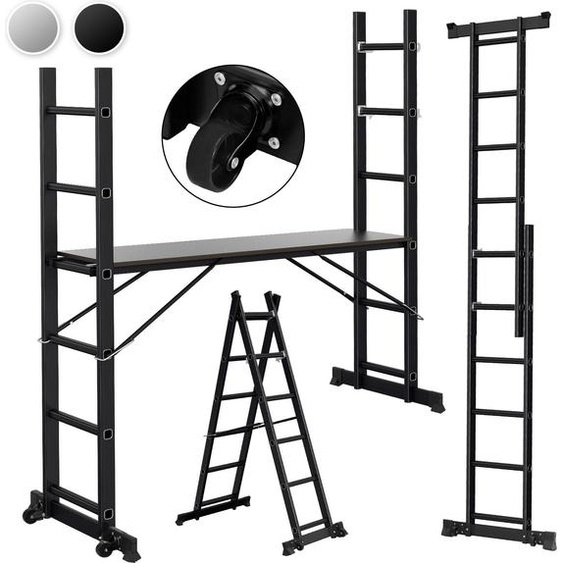 Échelle pliante en aluminium Eikuavons, noire, avec 6 échelons. Échelle multifonctionnelle 4-en-1 avec plateforme de travail et roulettes, capable de supporter jusquà 150 kg