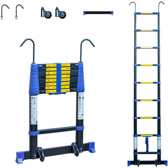 Echelle telescopique 2,6m TELESCOVA8+, Aluminium, Pliable, Extensible, Multi-fonction, Hauteur travail max 3,5m, Crochets Amovibles, Garantie 5 ans