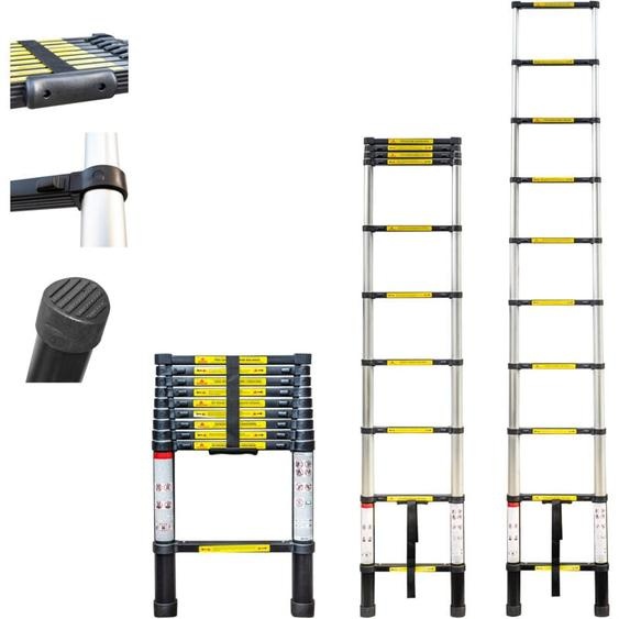 Echelle telescopique 2,9m TELESCOO10, Aluminium, Pliable, Extensible, Hauteur de travail max 3,8m, Standart EN131, Garantie 5 ans, Hostrom