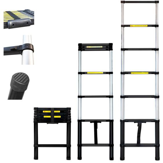Hoström - Echelle telescopique 2m TELESCOO7, Aluminium, Pliable, Extensible, Hauteur de travail max 2,9m, Standart EN131, Garantie 5 ans, Hostrom