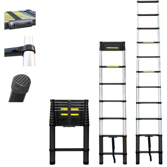 Hoström - Echelle telescopique 3,2m TELESCOO11, Aluminium, Pliable, Extensible, Hauteur de travail max 4,1m, Standart EN131, Garantie 5 ans, Hostrom