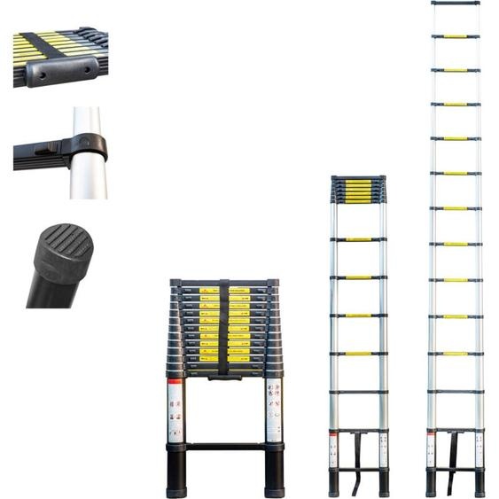 Echelle telescopique 4,1m TELESCOO14, Aluminium, Pliable, Extensible, Hauteur de travail max 5m, Standart EN131, Garantie 5 ans, Hostrom