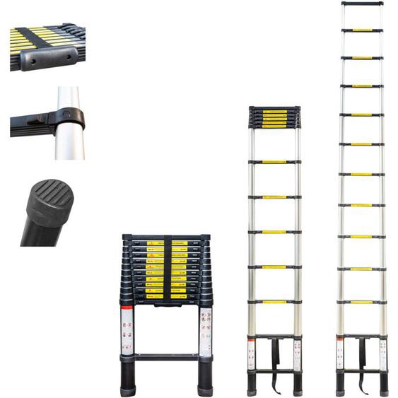 Hoström - Echelle telescopique 4,4m TELESCOO15, Aluminium, Pliable, Extensible, Hauteur de travail max 5,3m, Standart EN131, Garantie 5 ans, Hostrom