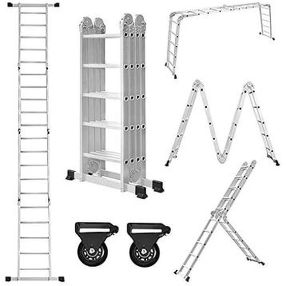 Échelle Télescopique 550cm, 6 en 1 échelle multifonctionnelle aluminium, échelle pliante avec 2 roulettes et plateforme NAIZY