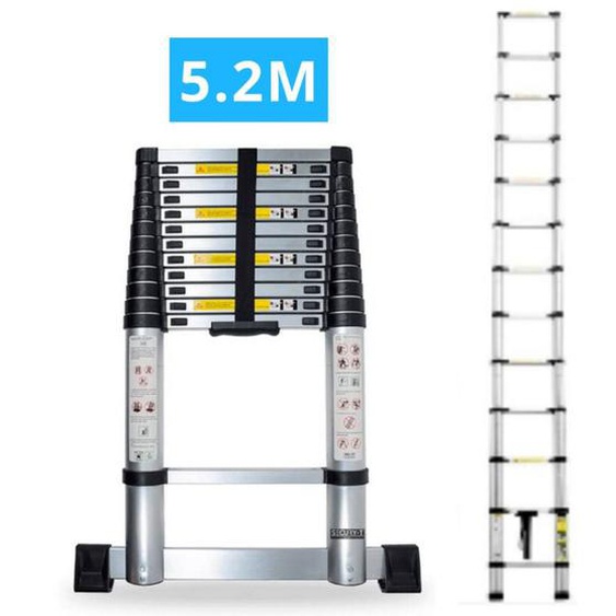Secury-t - Echelle télescopique aluminium 13 marches h 5,2 m avec barre stabilisatrice