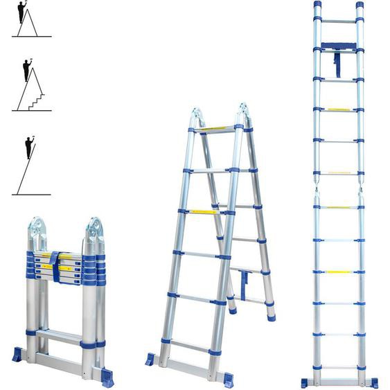 Hoström - Echelle télescopique articulée 3,8m stempakt, escabeau 2x6 marches pliable professionnel multifonction, h max travail 4,7m, Garantie 5 ans