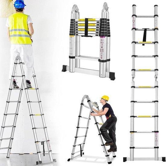 Échelle télescopique en aluminium - Convient à un usage professionnel - Hauteur de travail - Charge maximale : 150 kg