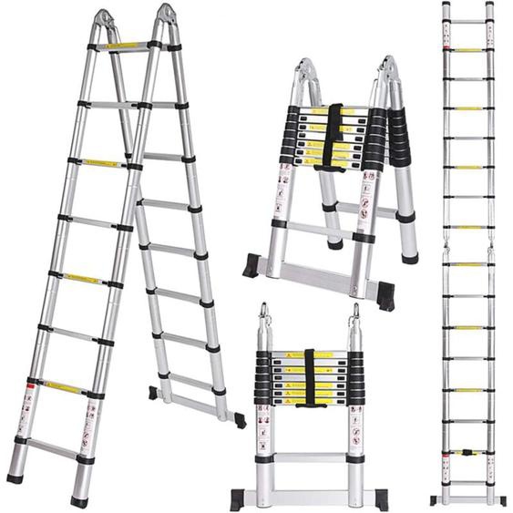 Échelle télescopique portable et pliante STOEX - Noir - Charge 150 kg - 3,8M (1,9M + 1,9M) - En aluminium