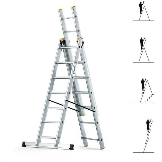 Hoström - Echelle transformable 3 plans StablePro 3x7 marches aluminium extensible coulissante, 6 positions, hauteur travail max 5,00m, garantie 5