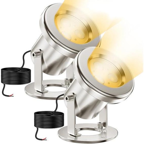 Éclairage de bassin 6W, 2700K, éclairage subaquatique en acier inoxydable SS316 avec câble de 4,5 mètres, lampes de bassin étanches IP68 pour bassin de jardin, cascade, fontaine, jeux deau, lumière blanc chaud, lot de 2