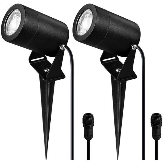 Éclairage de jardin LED en acier inoxydable, alimenté par secteur et avec piquets de sol (lot de 2, couleur noire)