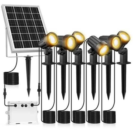 Éclairage de jardin solaire, lumière blanche chaude de 2700K, 3 niveaux de luminosité, 2 modes, étanche IP66
