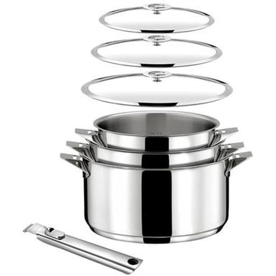 Eclipse - Lot 7 pièces - Casseroles 16, 18 et 20 cm, 3 couvercles et poignée amovible