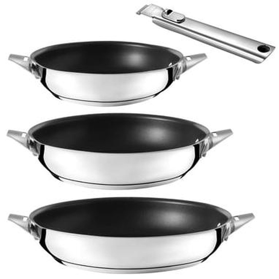 Eclipse - Lot de 3 poêles 20-24-28cm revêtement céramique et poignée amovible inox