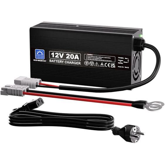 Eco-worthy - 14.6V 20A Chargeur de batterie Lithium, Chargeur de batterie Lithium haute efficacité pour batteries Lithium de Fer 12V (12.8V)