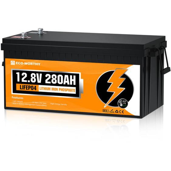 Eco-worthy - Batterie lithium 12V 280Ah Lifepo4 Akku Rechargeable Batterie avec cycle profond 6000+ fois et protection bms pour systeme solaire,