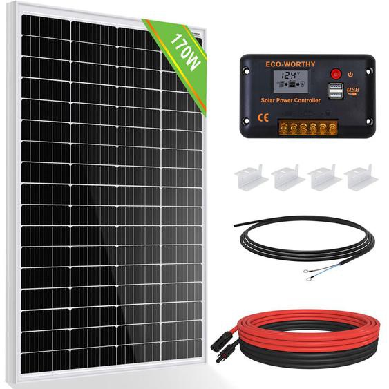 ECO-WORTHY Kit de Panneau solaire 170 watts 12 V avec contrôleur de charge solaire 30A Pour RV Camping-car Marine Maison