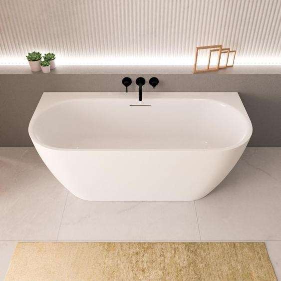 ECOLAM Baignoire autoportante Vigoo Wall Slim 160x75 cm | Baignoire à poser contre un mur | siphon slim | set complet