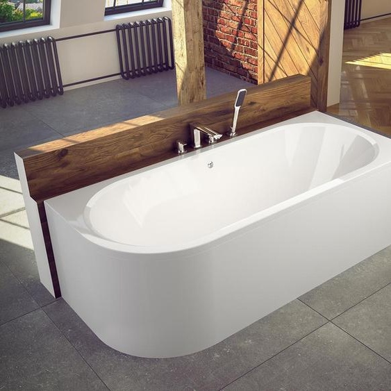 ECOLAM Baignoire Avita 150x75 cm droite + tablier en acrylique | pieds siphon + silicone | Set complet | Ideale pour deux