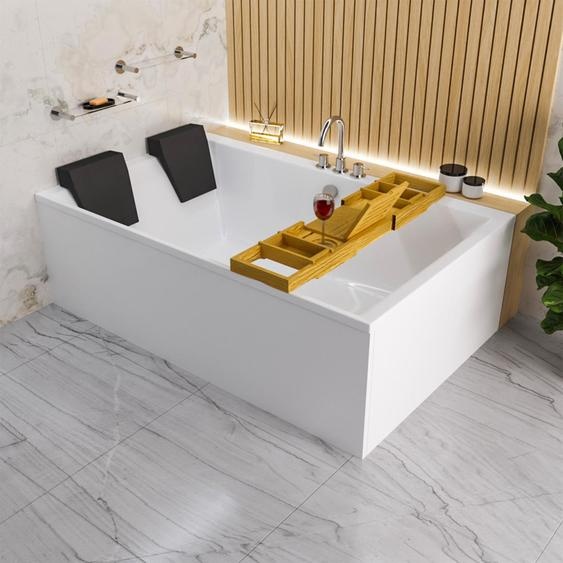 ECOLAM baignoire Crown LUX 190x120 cm+ tablier | 2 appui-têtes noirs + planche en bambou | siphon pieds + silicone | Set complet