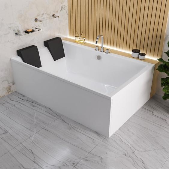 ECOLAM baignoire Crown LUX 190x120 cm + tablier | 2 appui-têtes noirs | siphon + silicone | set complet