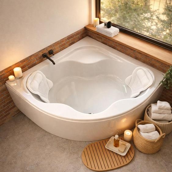 ECOLAM Baignoire dangle acrylique SELMA 140 x 140 cm + tablier + oreiller Mare Garniture découlement Alcaplast