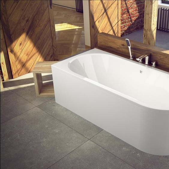 ECOLAM Baignoire dangle Avita 150x75 cm gauche + tablier | pieds siphon + silicone | Set complet