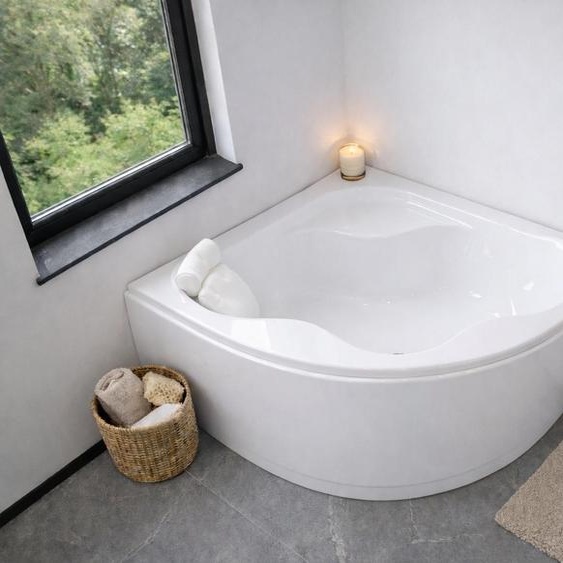 ECOLAM Baignoire dangle Baignoire acrylique SELMA 150 x 150 cm + tablier + oreiller Mare Garniture découlement Alcaplast