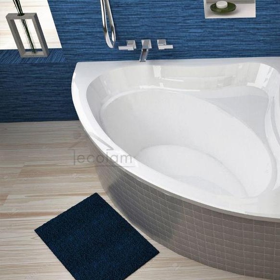 ECOLAM Baignoire d’angle Mia 130x130 cm en acrylique, support de baignoire en polystyrène à carreler, siphon, pieds + silicone