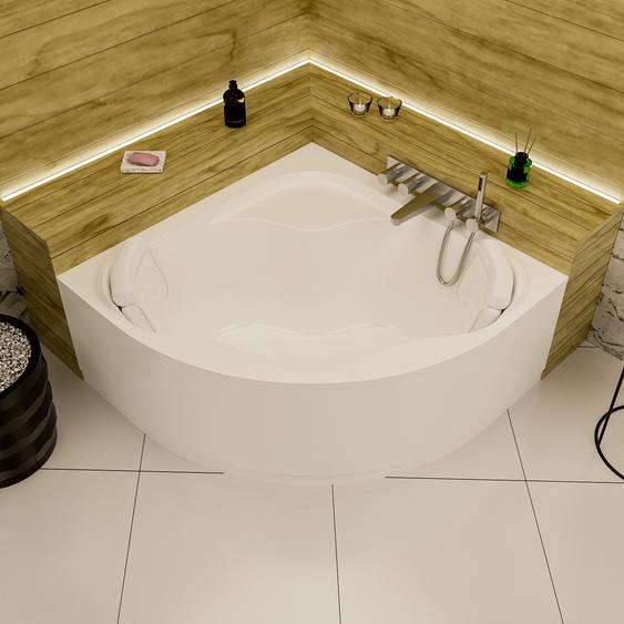 ECOLAM Baignoire dangle SELMA 150 x 150 cm + tablier acrylique + 2 oreillers Sole Baignoire dangle acrylique blanc Garniture découlement Alcaplast