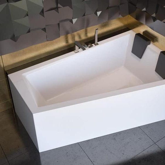 ECOLAM Baignoire trapézoïdale Intima Duo 170x125 cm droite + tablier acrylique | 2x appuie-tête noir | siphon silicone + pieds