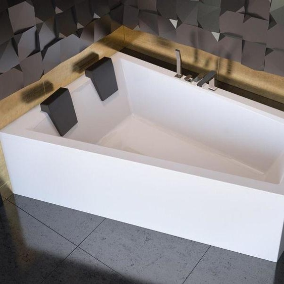 ECOLAM Baignoire trapézoïdale Intima Duo 170x125 cm gauche + tablier acrylique | 2x appuie-tête noir | siphon silicone + pieds | set complet