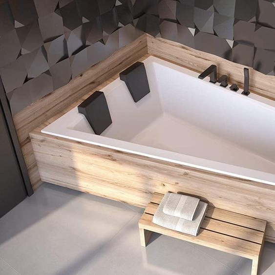 ECOLAM Baignoire trapézoïdale Intima Duo Slim 170x125 cm gauche + 2x appuie-tête noir | siphon pieds + silicone