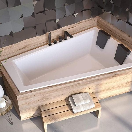 ECOLAM Baignoire trapézoïdale Intima Duo Slim 180x125 cm droite + 2x appuie-tête noir | pieds siphon + silicone