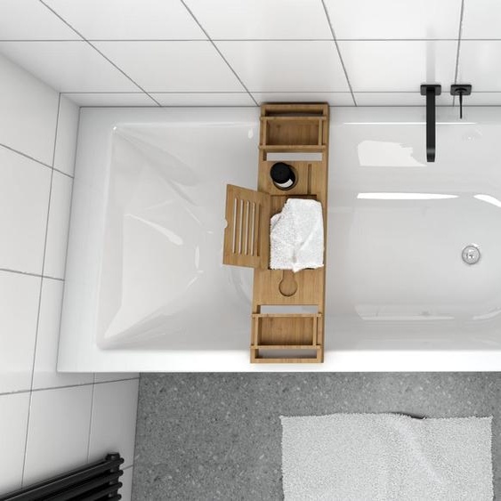 ECOLAM grande baignoire TAMI 200x90 cm | habillage en polystyrène a carreler + planche en bambou | acrylique blanc | siphon + silicone