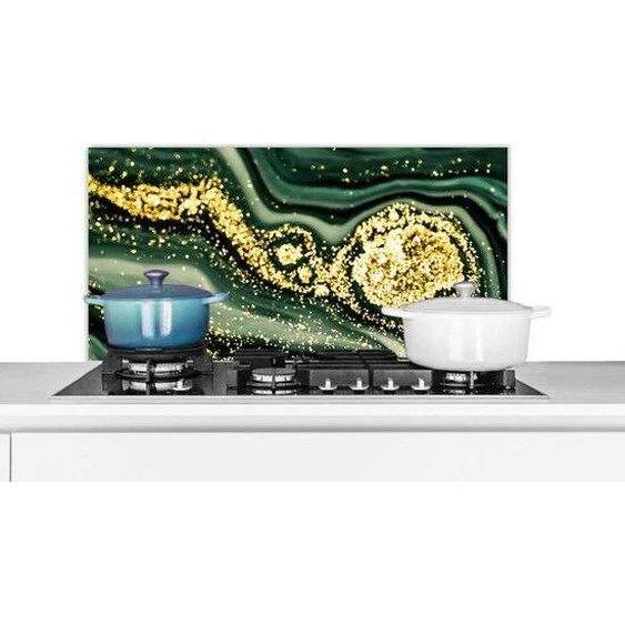 Ecran de crêpe - Mur de crêpe Panneau de cuisine - Plaque de cuisson Protégez - Look en marbre avec lor - 80x40 cm - Vert