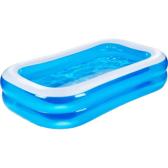 Eddy Toys Piscine Rectangulaire Gonflable avec valve de dégonflage et patchs de réparation - Piscine pour enfants et bébés - 207 x 132 x 46 cm - Piscine - Pataugeoire pour enfants - Bleu