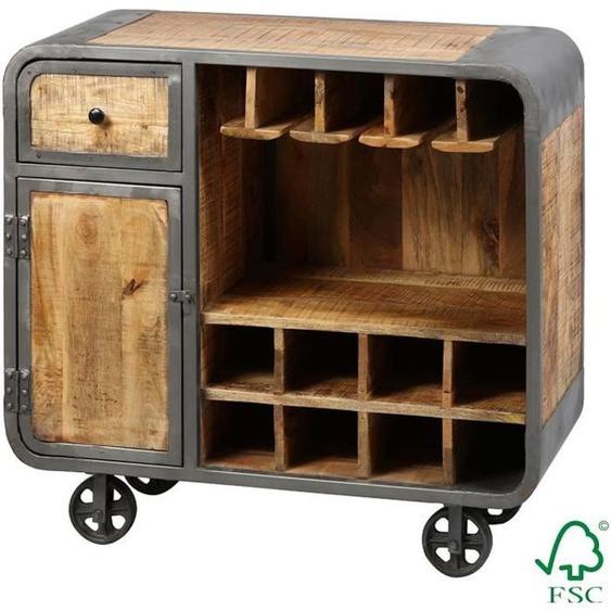 Edwin - Meuble Bar Multi-Rangements Acier et Bois Massif