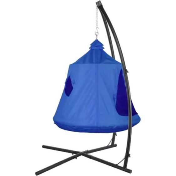 Egg Chaise suspendue Zyrell - Pour les enfants - Hamac avec support en X - Tente dans un arbre - Intérieur & Extérieur - Structure métallique - Bleu