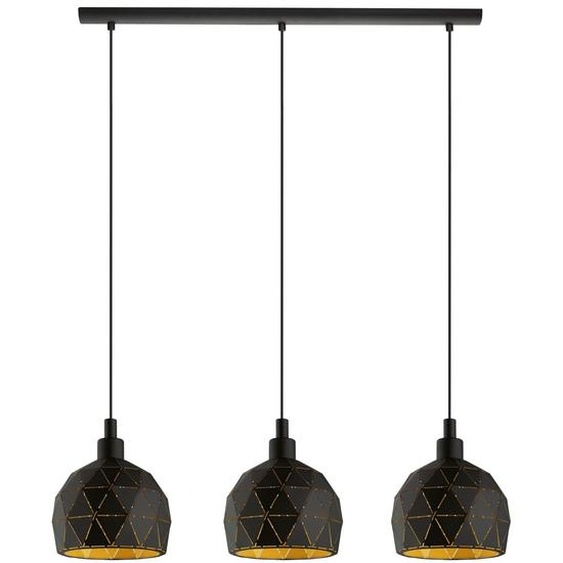 EGLO Lampe à suspendre Roccaforte, lampe à suspendre à 3 flammes, lampe à suspendre en métal noir et or, douille E14