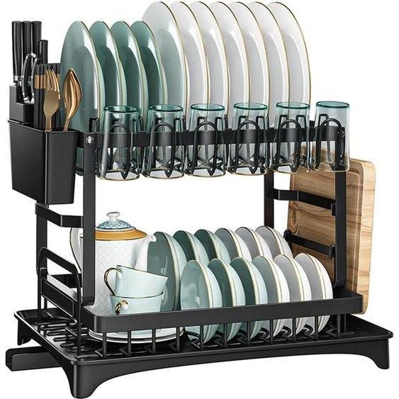 Égouttoir compact à deux niveaux pour la cuisine