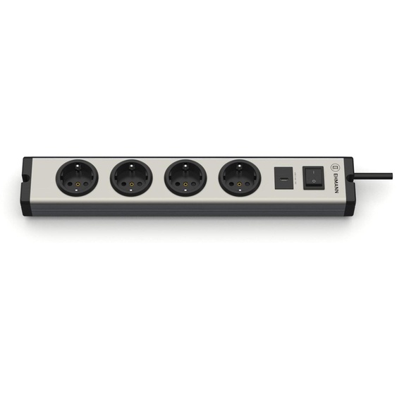 EHMANN 0601x0g052031 : Barre multiprise, aluminium, 4 prises + 1 port USB-C